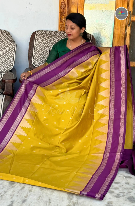 Traditional Korvai Kanchi Silk Saree - Mustard Yellow