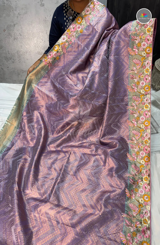 Kanchi Pattu With Petite Point Embroidery - Lavender