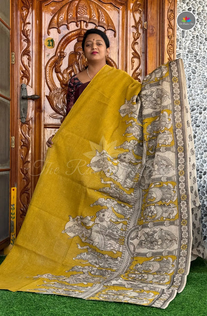 Kota Kalamkari Saree - Mustard Yellow
