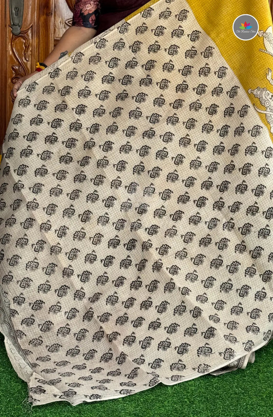 Kota Kalamkari Saree - Mustard Yellow