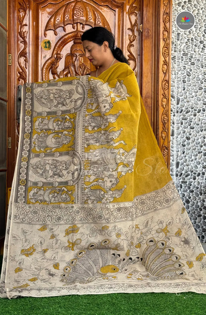 Kota Kalamkari Saree - Mustard Yellow