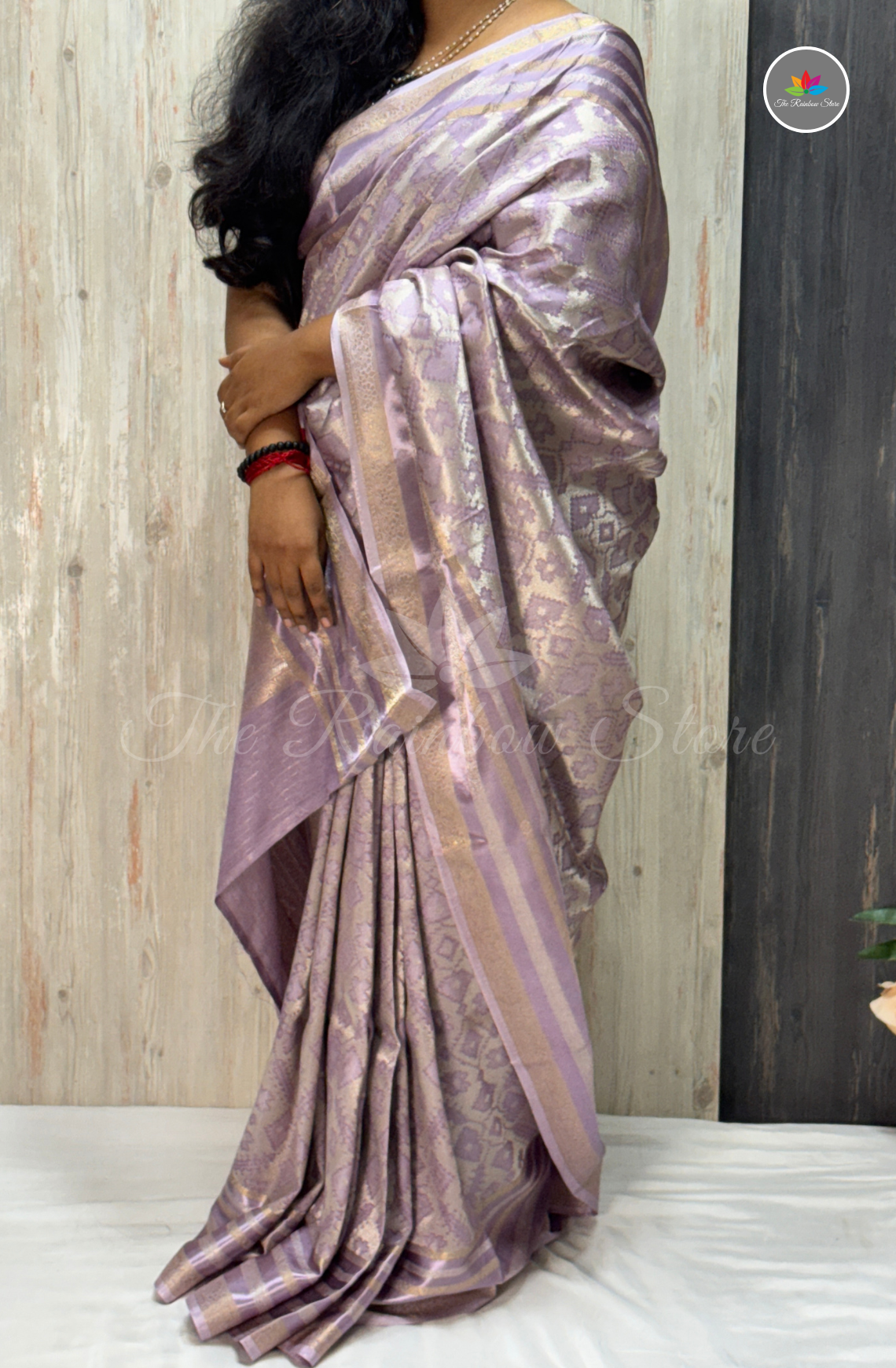 Brocade Patola Tissue Saree - Lavender Lilac & Rose Gold Zari