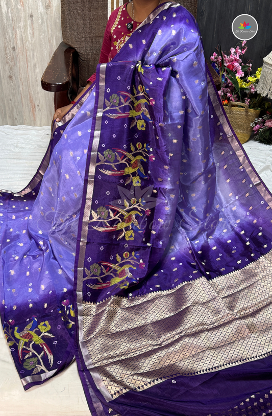 Dual-Tone Paper Silk Saree - Lavender Purple & Deep Royal Purple