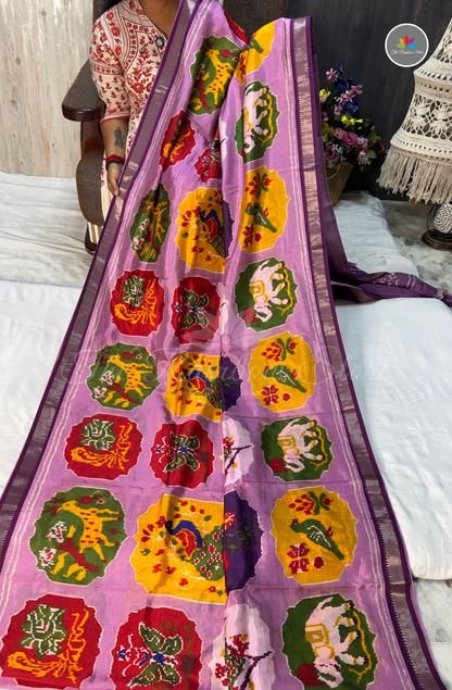 Mangalagiri Pattu Saree - Lavender Purple with Deep Purple Border