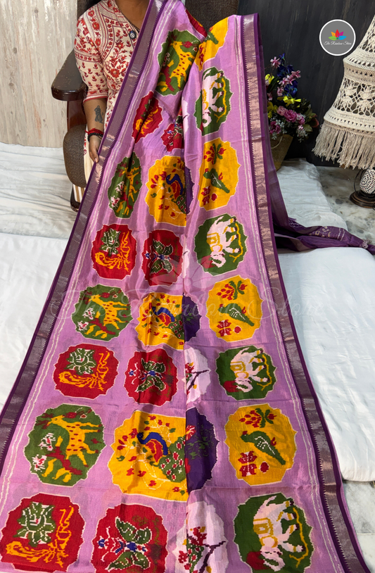 Mangalagiri Pattu Saree - Lavender Purple with Deep Purple Border