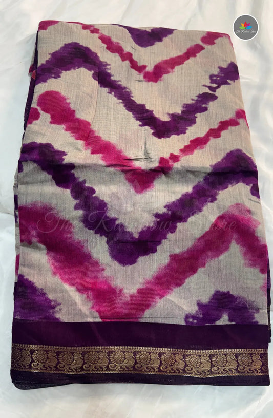 Lehariya Printed Maheshwari Saree - Rani Pink and Purple