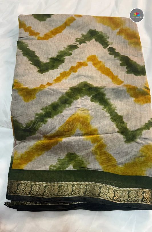 Lehariya Printed Maheshwari Saree - Yellow and Green