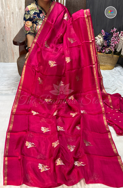 Organza Silk Saree - Deep Magenta