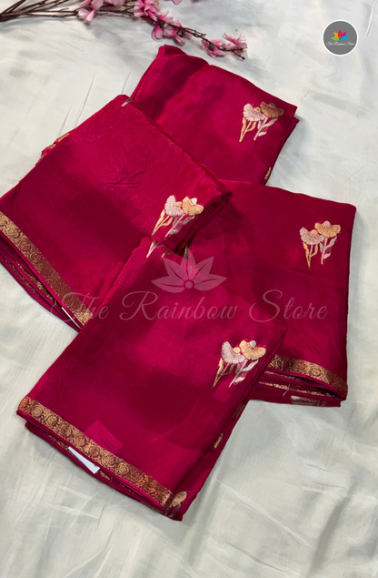 Organza Silk Saree - Deep Magenta