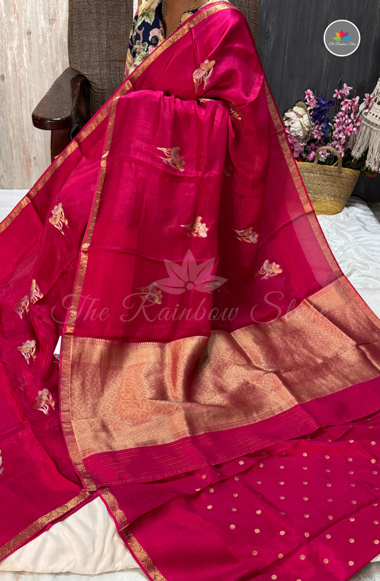 Organza Silk Saree - Deep Magenta