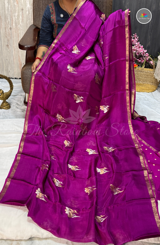 Organza Silk Saree - Magenta Pink