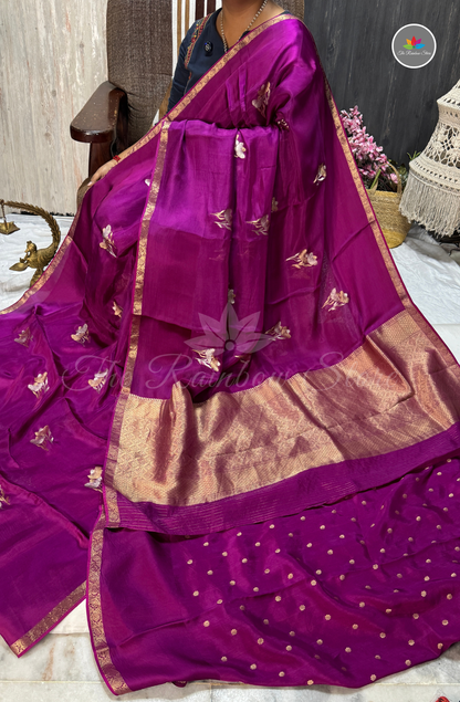 Organza Silk Saree - Magenta Pink