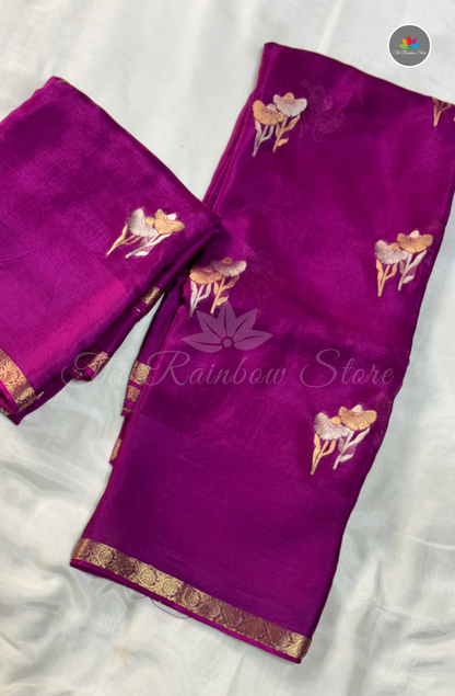 Organza Silk Saree - Magenta Pink