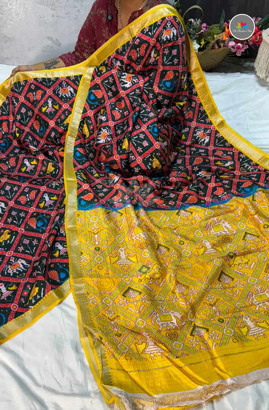 Premium Mangalagiri Pattu with Small Border - Black