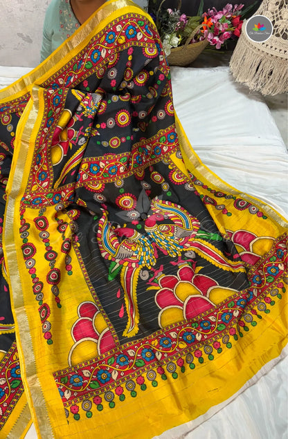 Premium Mangalagiri Pattu with Small Border - Black