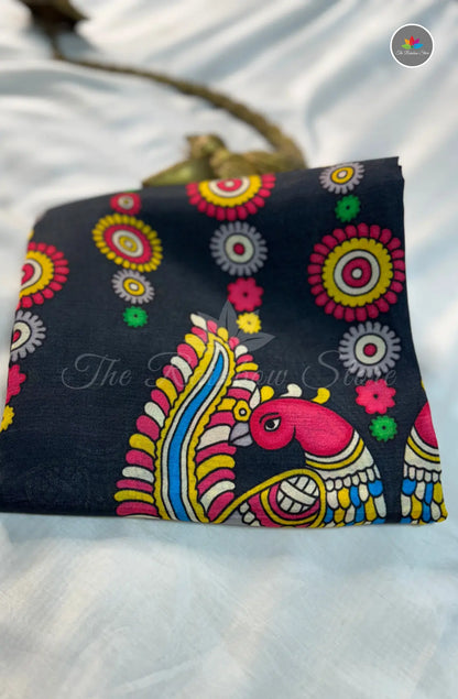 Premium Mangalagiri Pattu with Small Border - Black