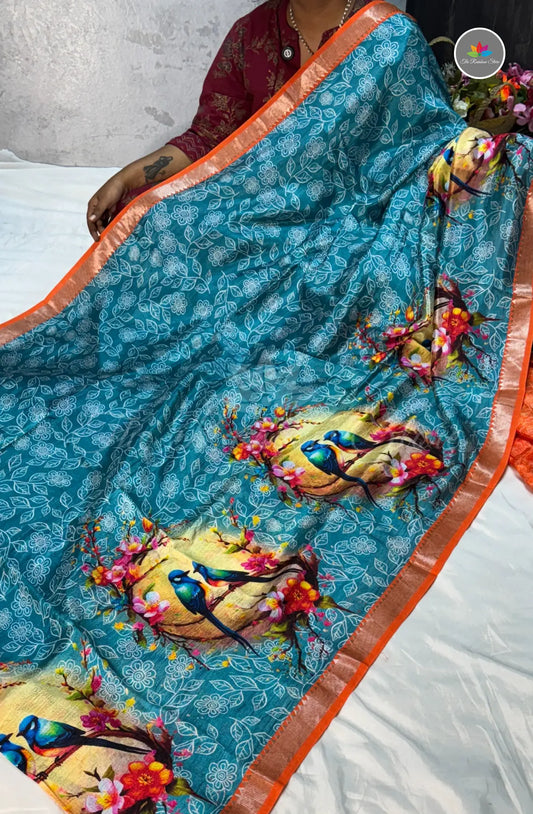 Premium Mangalagiri Pattu with Small Border - Blue Sparrow