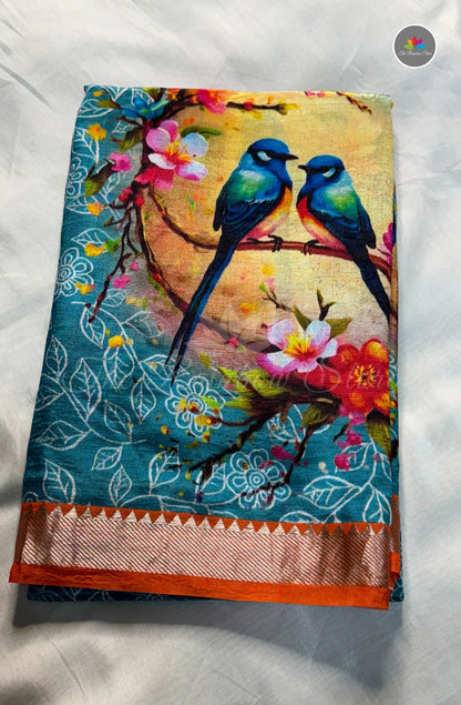 Premium Mangalagiri Pattu with Small Border - Blue Sparrow