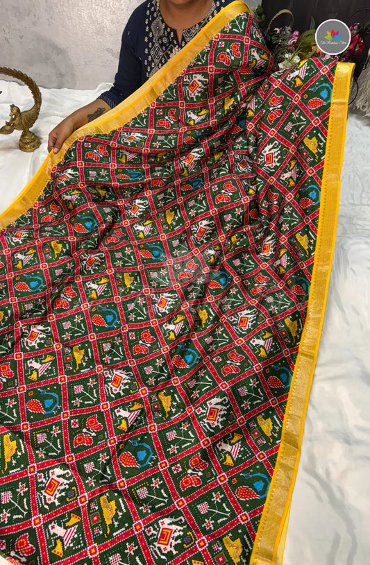 Premium Mangalagiri Pattu with Small Border - Bottle Green