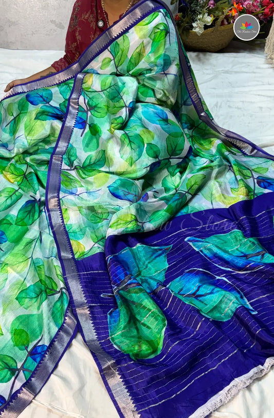 Premium Mangalagiri Pattu with Small Border - Leafy Green