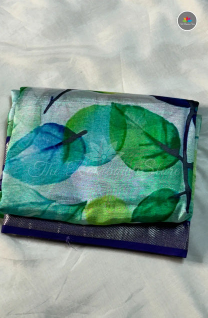 Premium Mangalagiri Pattu with Small Border - Leafy Green