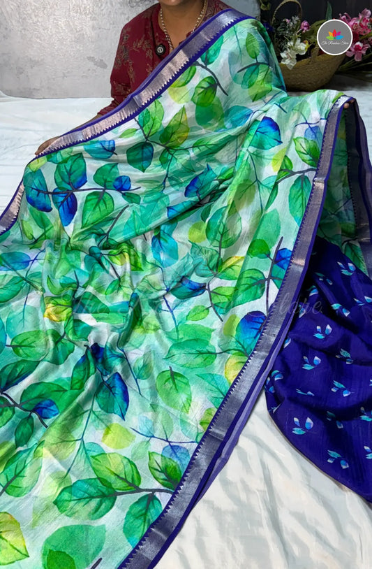 Premium Mangalagiri Pattu with Small Border - Leafy Green