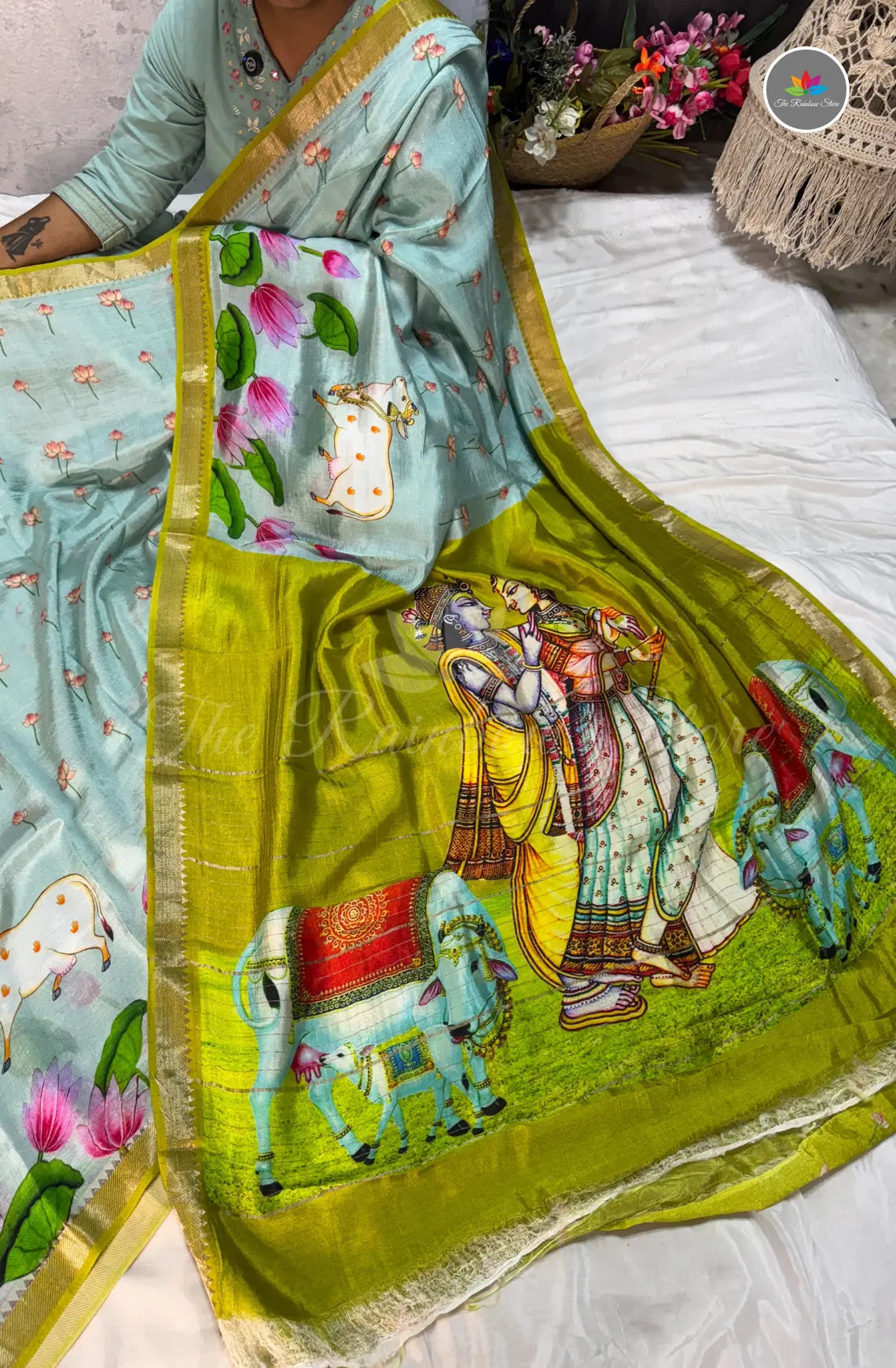 Premium Mangalagiri Pattu with Small Border - Light Blue