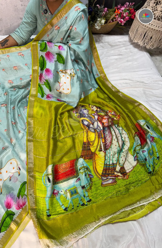 Premium Mangalagiri Pattu with Small Border - Light Blue