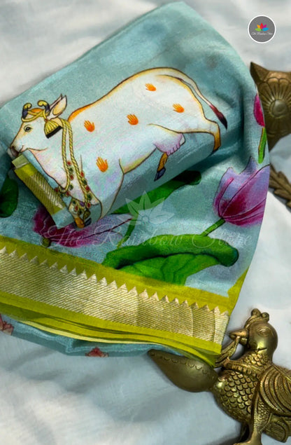 Premium Mangalagiri Pattu with Small Border - Light Blue
