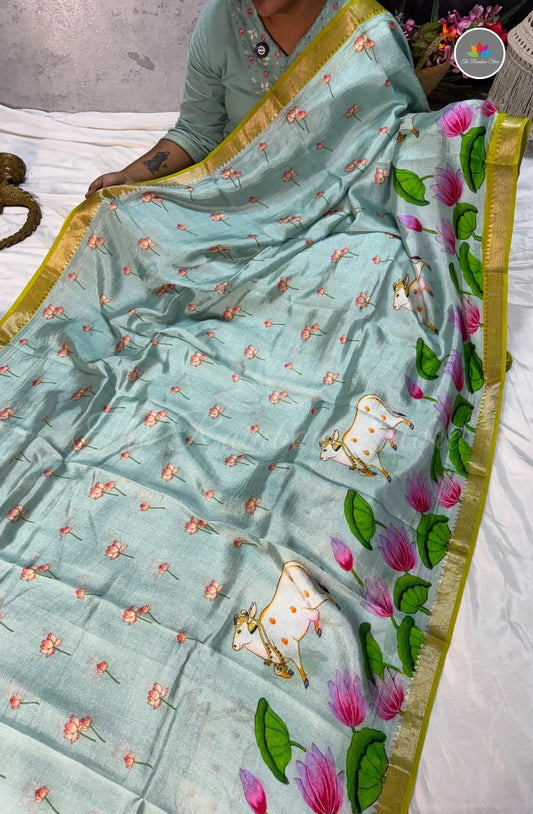 Premium Mangalagiri Pattu with Small Border - Light Blue