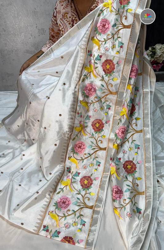 Mangalagiri Pattu Saree  with Embroidery - Off White