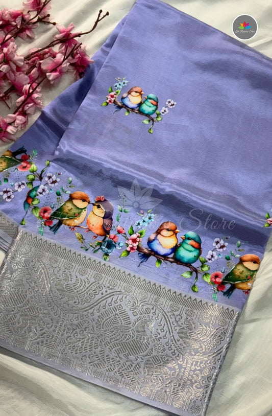 Mangalagiri Pattu in Kanchi Weaving Border with Tanjore Paints - Purple
