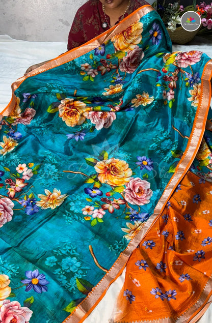 Premium Mangalagiri Pattu with Small Border - Peacock Blue