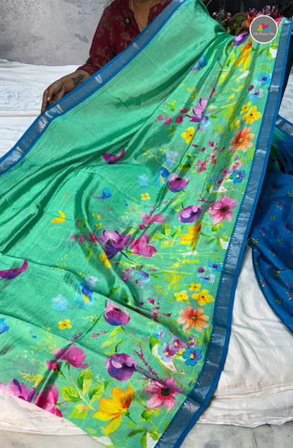 Premium Mangalagiri Pattu with Small Border - Rexona Green