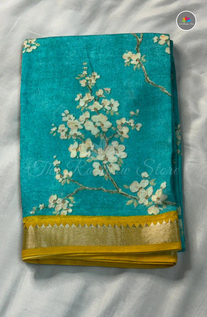 Premium Mangalagiri Pattu with Small Border - Sky Blue