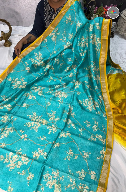 Premium Mangalagiri Pattu with Small Border - Sky Blue