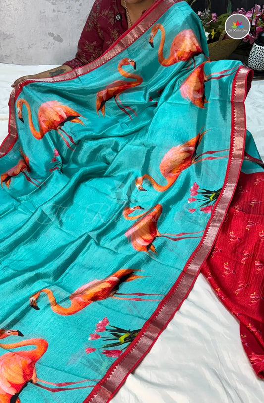 Premium Mangalagiri Pattu with Small Border - Turquoise Blue