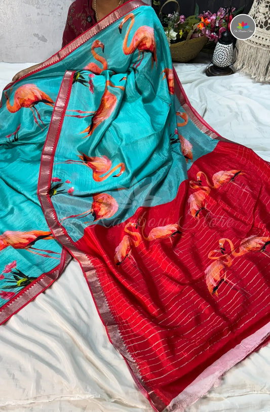 Premium Mangalagiri Pattu with Small Border - Turquoise Blue