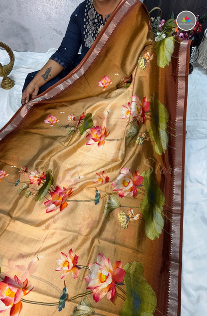 Premium Mangalagiri Pattu with Small Border - Brown