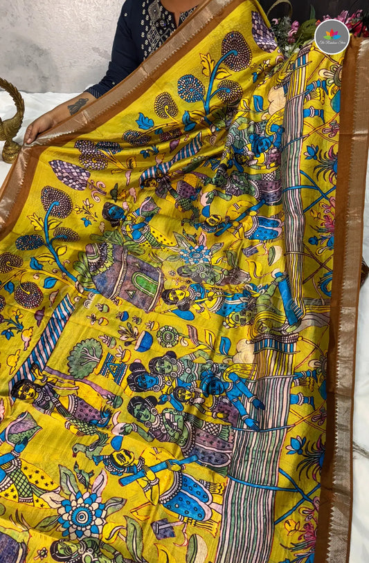 Premium Mangalagiri Pattu with Small Border - Yellow