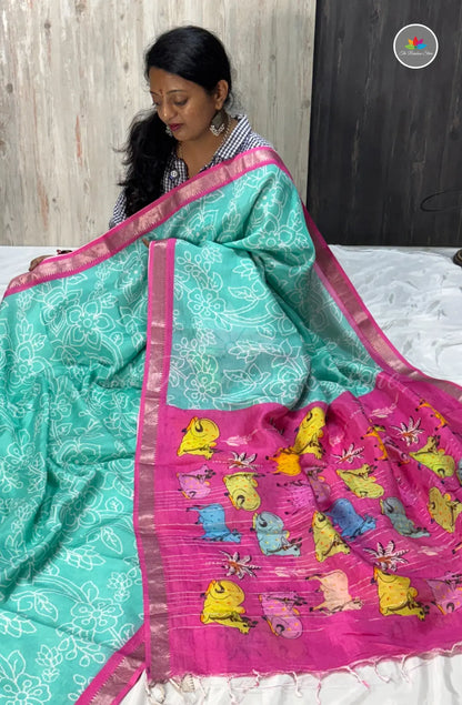 Mangalagiri Pattu Saree – Sea Green