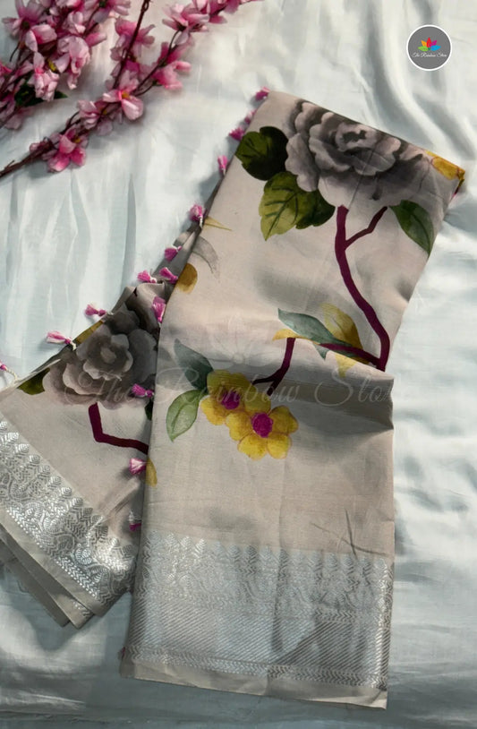 Mangalagiri Pattu in New Digital Prints - Champagne with Lavender