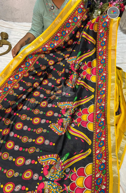 Premium Mangalagiri Pattu with Small Border - Black