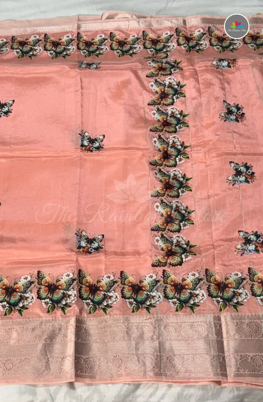 Mangalagiri Pattu in Kanchi Weaving Border with Tanjore Paints - Peach