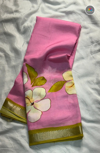 Premium Mangalagiri Pattu With Small Border - Pink