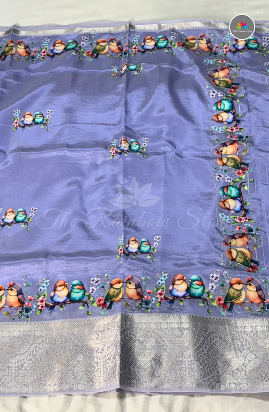 Mangalagiri Pattu in Kanchi Weaving Border with Tanjore Paints - Purple