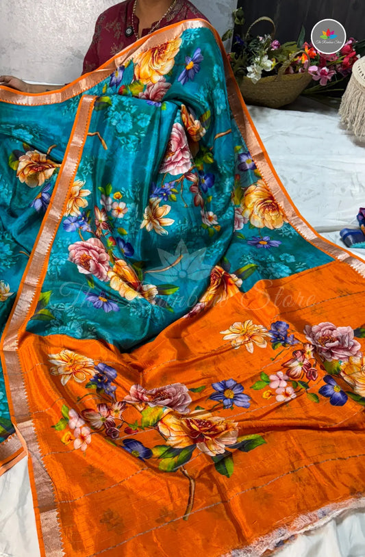 Premium Mangalagiri Pattu with Small Border - Peacock Blue