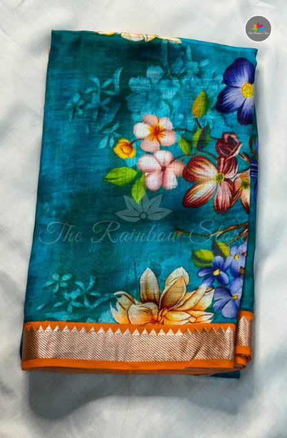 Premium Mangalagiri Pattu with Small Border - Peacock Blue
