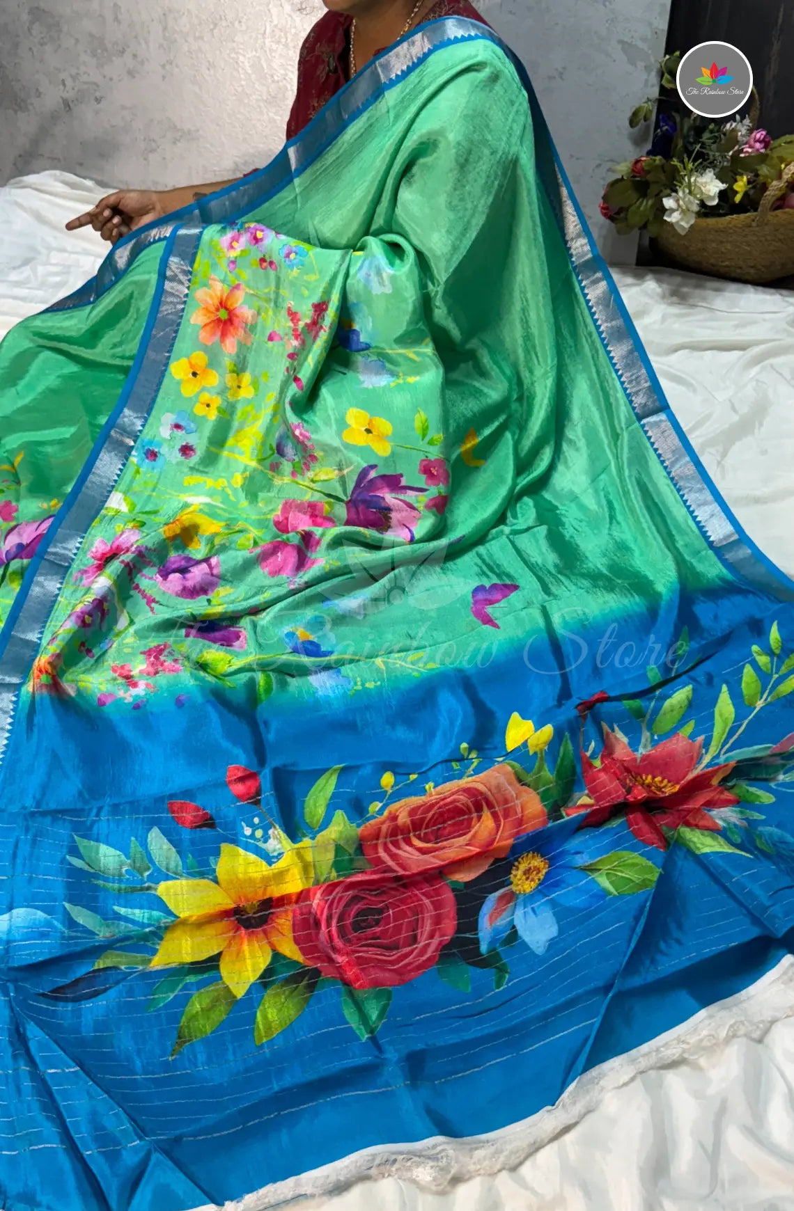 Premium Mangalagiri Pattu with Small Border - Rexona Green
