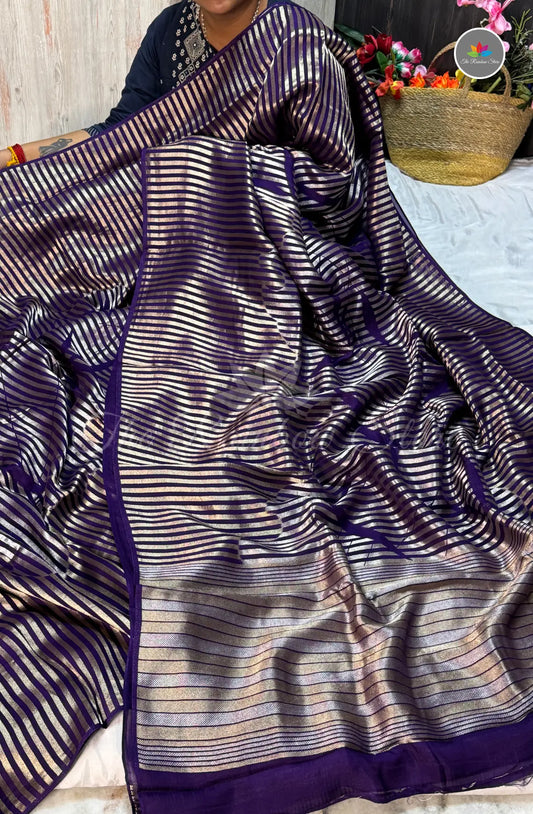 Mango Zari Silk Pattu Saree - Navy Blue